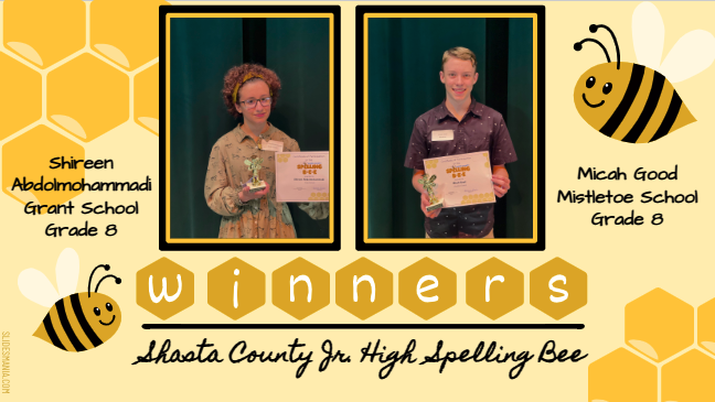 ShastacoeP's tweet photo. We had a great time hosting the 2022 Shasta County Spelling Bee at @ShastaCollege!  Congrats to our Elementary and Jr. High winners who are moving on to the CA State Spelling Bee🐝 #weareSCOE https://t.co/42E0wlgbGT