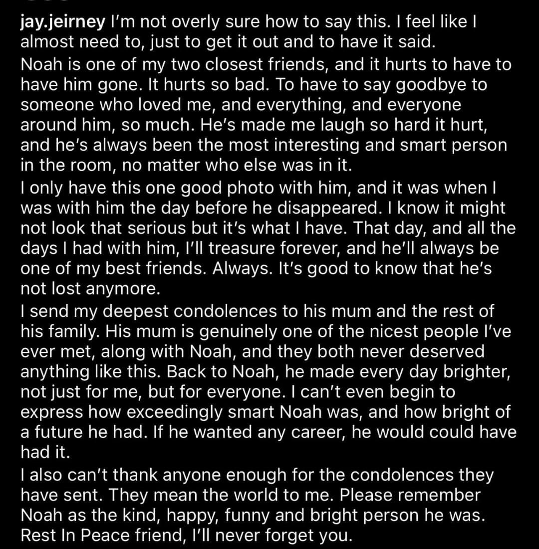 ManusSinead's tweet photo. ‘Always the most interesting person &amp; smartest person in the room, no matter who else was in it’ 
💙What an example of true,loving friendship among best friends
What a tribute 💙 sending love❤️ &amp; light💫 to Noah’s friends
 
#NoahDeservedBetter 
#NoahDeservesBetter 
#JusticeTruth https://t.co/vuCGvwn2fA
