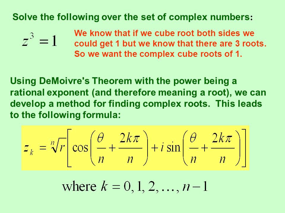 Today in Pre-Calc: Connecting finding roots of polynomials to using De’Moivre’s Thm for finding complex roots. Finding complex roots of a real number is simple. But finding complex roots of a complex number?  Polar form comes in handy. 💡