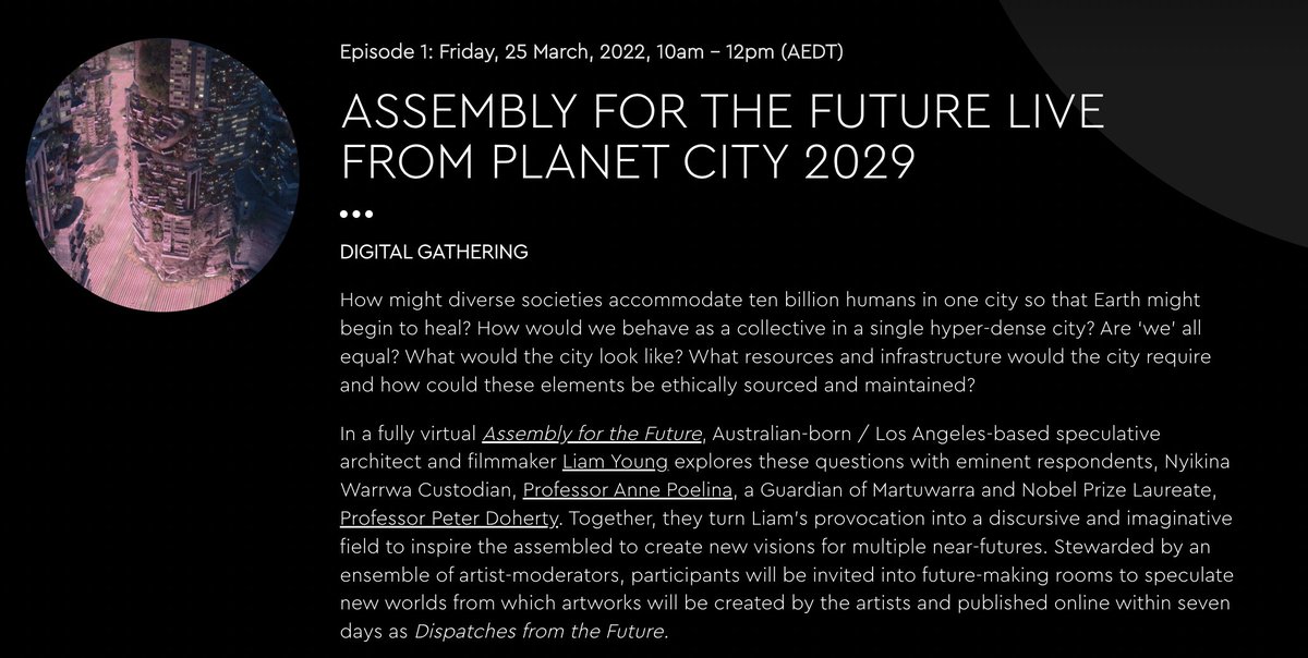 LeahBarclay's tweet image. #ANAT_SPECTRA INCREDIBLE start to SPECTRA 2022 with provocation from Planet City 2029 before we head into future-making rooms to speculate new worlds from which artworks will be created
spectra.org.au/spectravision/