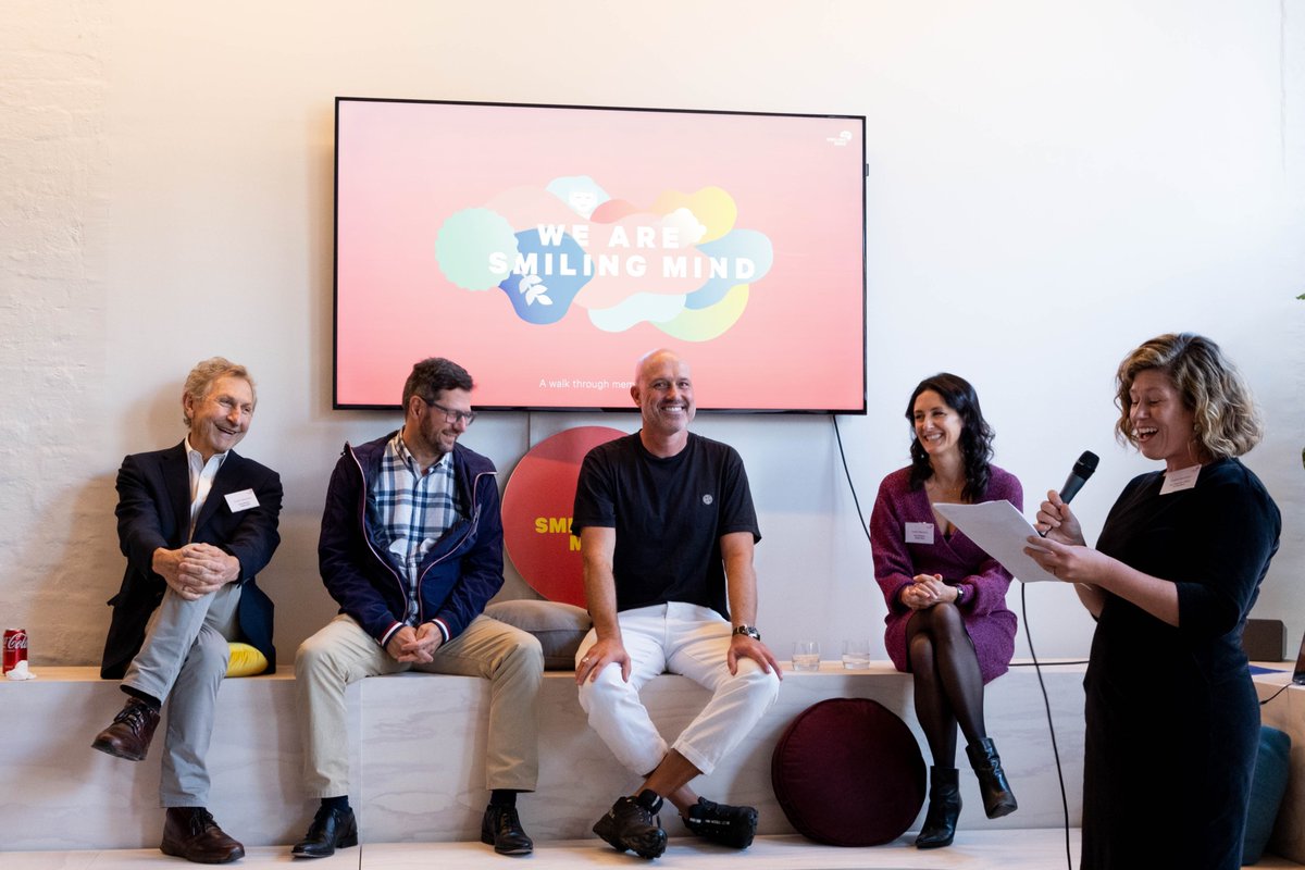 This year marks <a href="/Smiling_Mind/">Smiling Mind</a>'s 10th anniversary and last night we celebrated the impact we have achieved. Thanks to <a href="/janemartino/">Jane (Newton) Martino</a> <a href="/jamestutton/">james tutton</a> <a href="/FrankOberklaid/">Professor Frank Oberklaid</a> and Vedran Drakulic for a thought provoking, passionate and fun panel discussion. #Mentalhealth #prevention