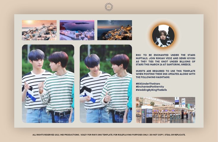 ͏͏͏͏͏͏                       

͏͏͏͏͏͏          ﹫userchararat.⠀ sns update.
          ⌕  Location Disabled 
          ≡ O3 / 25 / 22 —— O1:O4
   
             ❛ otw to Greece!

  #RikiUnderTheStars 
  #EnchantedForEternity 
  #WeddingByRingTheBells
͏͏͏͏͏͏