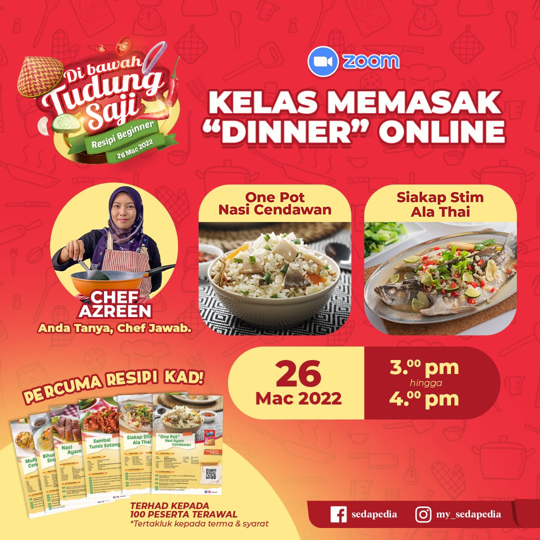 iCookAsia's tweet image. Salam sejahtera semua👋

Jangan lupa temu janji kita esok kepada semua yang dah daftar kelas memasak esok tau☺️.

Dalam kelas esok, kita akan fokus resipi dinner yang sesuai untuk begginer bersama Chef Azreen.

📌Info kelas untuk esok
Tarikh: 26 Mac 2022
Hari: Sabtu
Masa: 3-4 pm