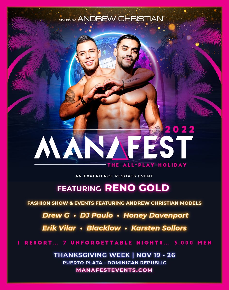 andrewchristian's tweet photo. Do you have #Thanksgiving plans this year?
Pack your bags and join me at @ManafestEvents โA Caribbean Circuit Affairโ in the #DominicanRepublic Nov 19-26! #livemusic #comedy #teadances #fashion #dragshows #games & more! For more information visit:
>> https://t.co/GFKOzV34us https://t.co/qo74JbJRvS