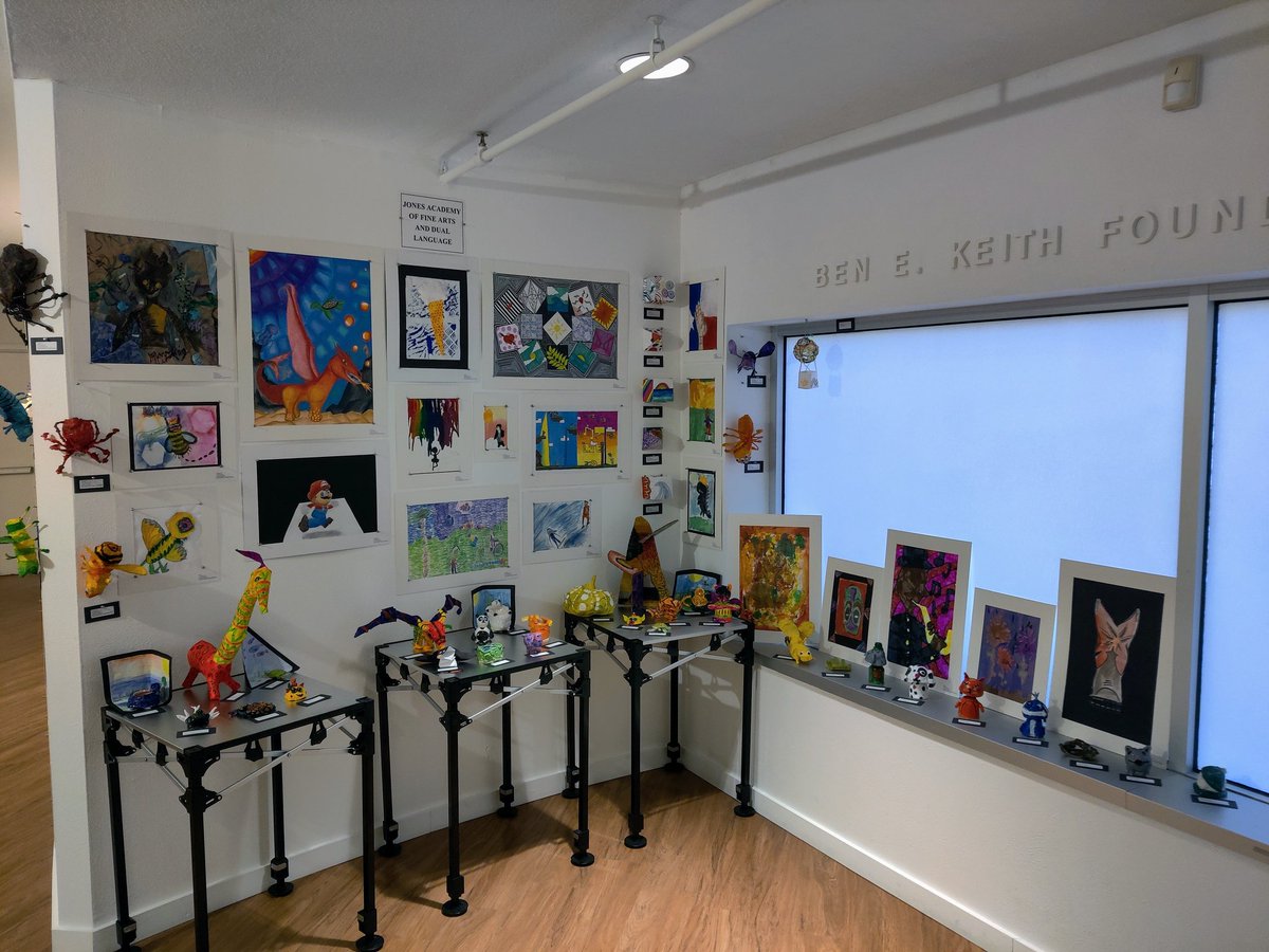 Jones_3D_ART's tweet photo. Here is a sneak peak of all the artwork from Jones Academy at the Arlington Museum of Art  to celebrate Youth Art Month! @kinterart @JonesAcademy1 https://t.co/mgLexqqPxV