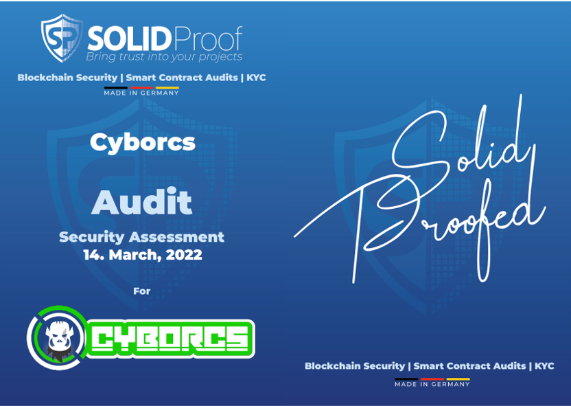 cyborcs's tweet photo. Hello #Cyborcs! 

We glad to announce Cyborcs project was SOLIDPROOFED!!!
 You can check our audited contract thru the link below:
https://t.co/t2DMXBV7IZ

Stay tuned, Good News are coming! https://t.co/zTmtdv045z