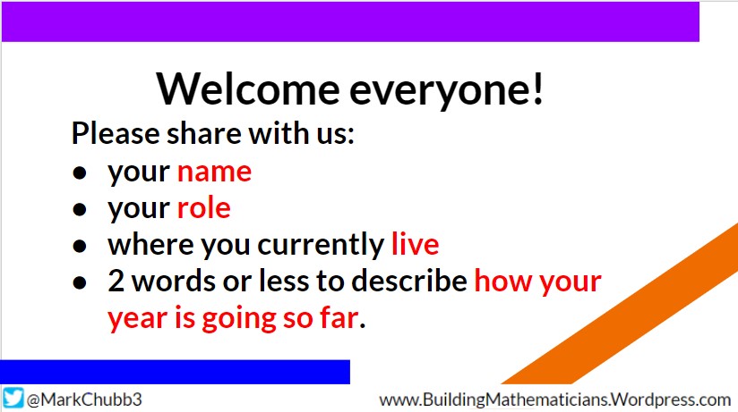 MarkChubb3's tweet photo. Welcome everyone!  Looking forward to our chat tonight:)

Let's start with some introductions
#elemmathchat https://t.co/J4XivWgNfq