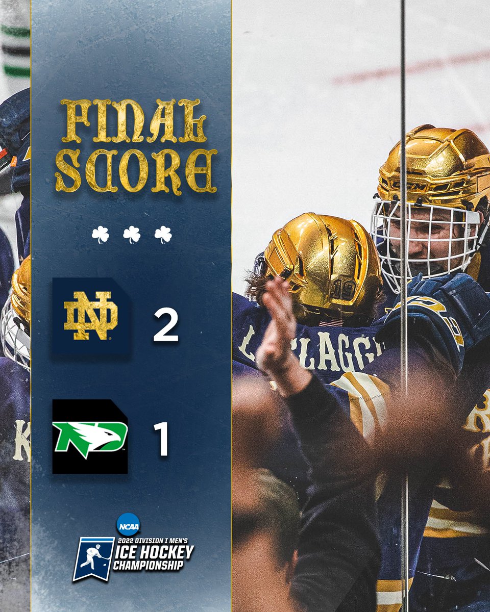 NDHockey's tweet photo. 𝙼𝙾𝚅𝙸𝙽𝙶 𝙾𝙽!☘️

The Irish knock off 2-seed North Dakota in OT and advance to the Albany regional final!

#GoIrish https://t.co/WZuEVw59pC