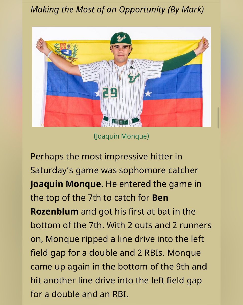 Joaq 🥑 energized the offense on Saturday and gave us some momentum heading into the final game vs Mercer

📰: usfbaseballfans.com/2022/03/24/bre…