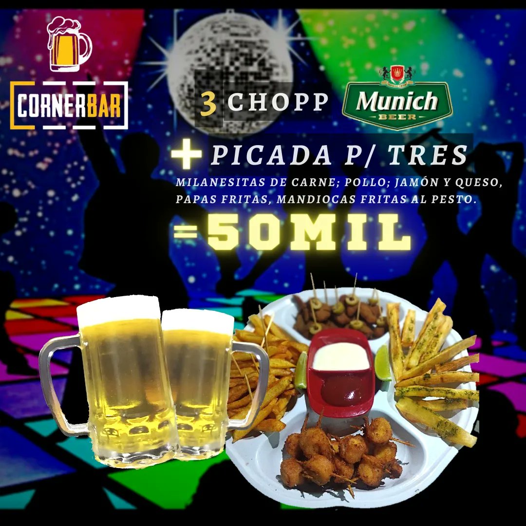 CornerBarpy's tweet photo. Jueves de playlist RETRO y... Chopp Munich a 6mil!🍺
Toooda la noche 🌃

Además los mega combos⬇️
de las imágenes de abajo 😎
Ojo a los tragos👀🍸🍹🍷🥃

Qué mejor que birra, tragos, buena comida y Retro de fondo?🍔🍟🍺🤩 https://t.co/lSy4cwRa0v
