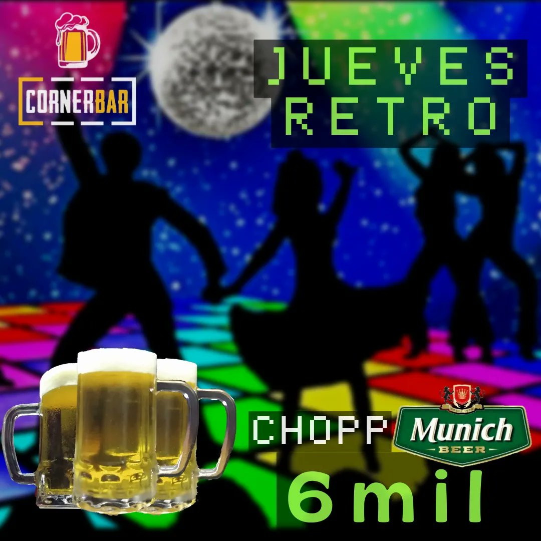 CornerBarpy's tweet photo. Jueves de playlist RETRO y... Chopp Munich a 6mil!🍺
Toooda la noche 🌃

Además los mega combos⬇️
de las imágenes de abajo 😎
Ojo a los tragos👀🍸🍹🍷🥃

Qué mejor que birra, tragos, buena comida y Retro de fondo?🍔🍟🍺🤩 https://t.co/lSy4cwRa0v