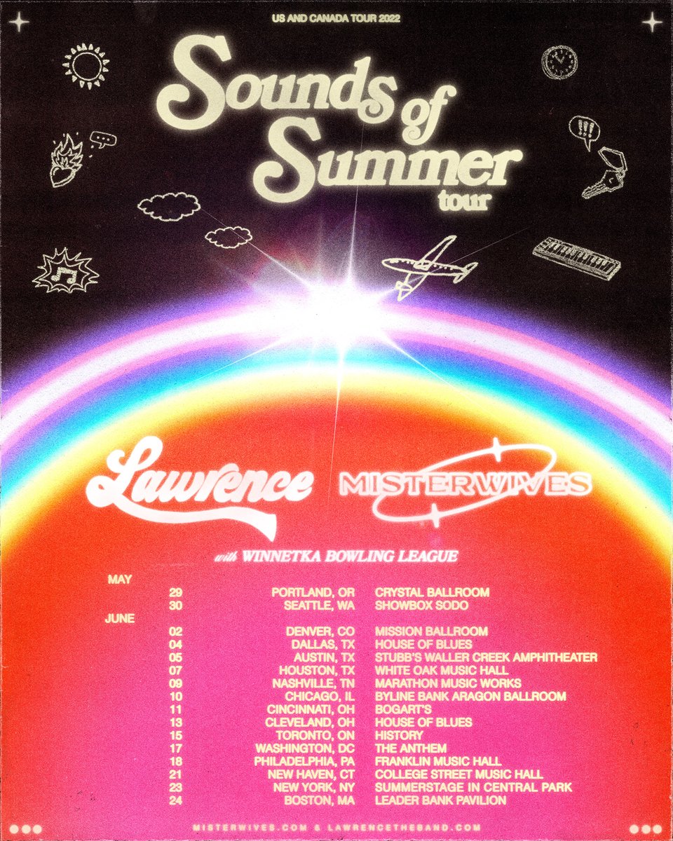 Tickets for the Sounds of Summer tour are on sale today starting 10AM local! We're so stoked to join our new friends <a href="/lawrencetheband/">Lawrence</a> &amp; <a href="/MisterWives/">MisterWives</a> !! 
🎟️ &gt; wbleague.com