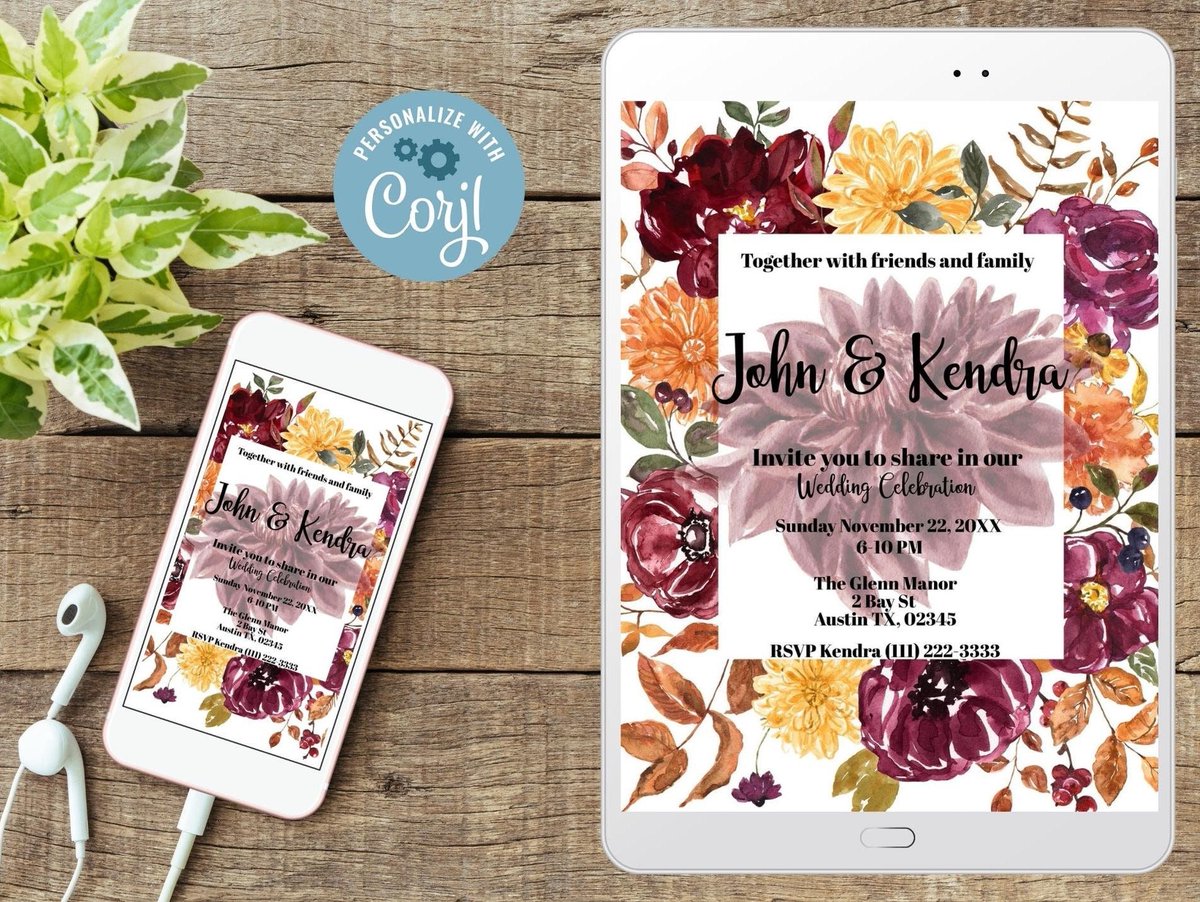 RoguellaD's tweet photo. Excited to share the latest addition to my #etsy shop: Fall flower wedding electronic invitation template, editable, electronic wedding invitation template, text message, email, fall burgundy. https://t.co/p3QFQbi30U https://t.co/kDLMBrjF6J