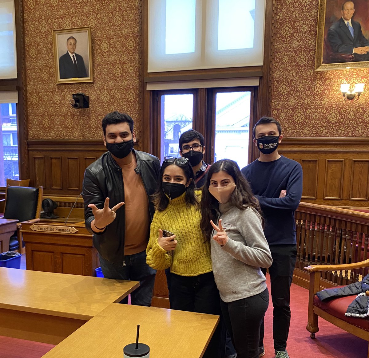 IYCForYouth's tweet photo. Team #IYC5 including @smalimustafa @shurabb24 @amandanesh @ZDhakam in @CambMA ahead of IYC today snd did a test run at the Cambridge City Council. Cant wait to welcome you all in few hours online and in-person #ForPlanetandPeople https://t.co/wq5P4OQ1No