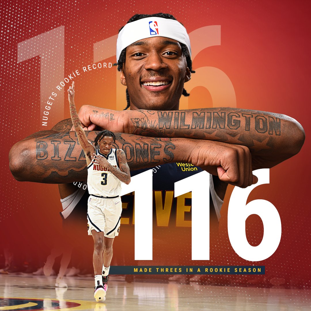 nuggets's tweet photo. And with that three, Bones breaks Jamal's rookie three point record. 

BUILT DIFFERENT🦴 https://t.co/hoN9qcw0kz