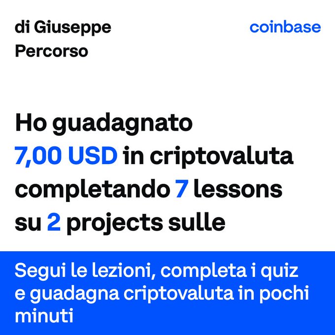 Finora ho guadagnato 7,00&nbsp;USD apprendendo nozioni sulla criptovaluta in @Coinbase. Scopri cosa puoi guadagnare<a href="/tag/newprofilepic"class="tags"><span>#newprofilepic</span></a>