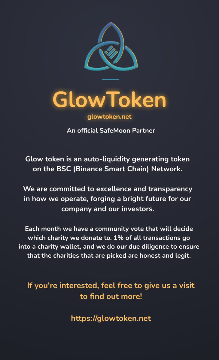 GlowTokenLLC's tweet image. I'm calling on everyone in this challenge to spread the word

Please like and retweet this 🙏🏻

Together we can change the world and make someone’s life better through charity

#GlowTokenLLC #GlowLions #GlowltUp
#SAFEMOON #NFTs #BODAV2 #BSC #charity.#cryptocurrencies #crypto #BSC