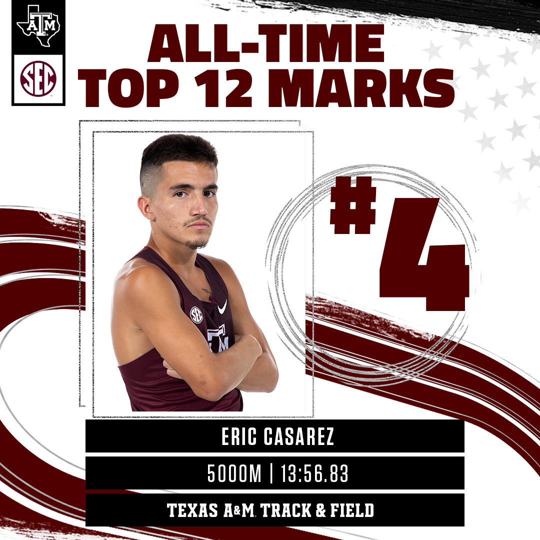 Eric Casarez 👏👏👏

<a href="/lil3ric88/">Eric Casarez</a> becomes the fourth fastest performer in Aggie history after placing second in the men's 5000m at 13:56.83. #GigEm