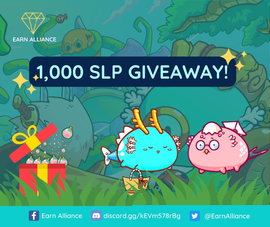 EarnAlliance's tweet photo. 🚨 1,000 SLP GIVEAWAY! 🚨

We’re giving away 1K SLP to celebrate the beta launch of our Earn Alliance scholarship automation platform🥳  

1. LIKE + RT+ tag 2 friends you play Axie with 
2. Join our Discord: https://t.co/y8eesoKuIE 

1 winner announced in 24 hrs. Let's go! ❤️ https://t.co/yiPly6ScSs