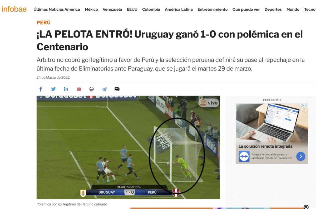 Agencia_Andina's tweet photo. 📸 Así informa la prensa nacional e internacional sobre el gol que el arbitró no convalidó en el partido Perú vs. Uruguay en Montevideo por las #EliminatoriasQatar2022  https://t.co/1fjvrWSP3W https://t.co/odCAULLxNM