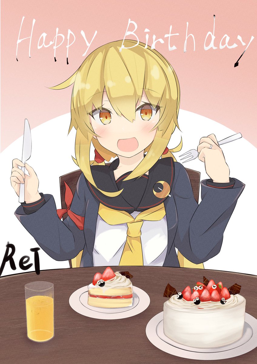 satsuki (kancolle) 1girl solo blonde hair food twintails cake crescent pin  illustration images