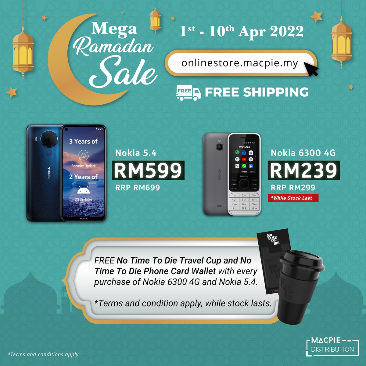 MacpieD's tweet photo. Macpie Distribution akan menganjurkan Jualan Mega Ramadan dari 1 hingga 10 April 2022! Nokia 6300 4G hanya RM239 sahaja! Dan juga……PENGHANTARAN PERCUMA untuk semua❗ 

𝗪𝗵𝗲𝗿𝗲 𝘁𝗼 𝗯𝘂𝘆: 
➡️ https://t.co/6o3dV5tGZV

#NokiaMobile
#MacpieDistribution https://t.co/w5rNgLrwyg