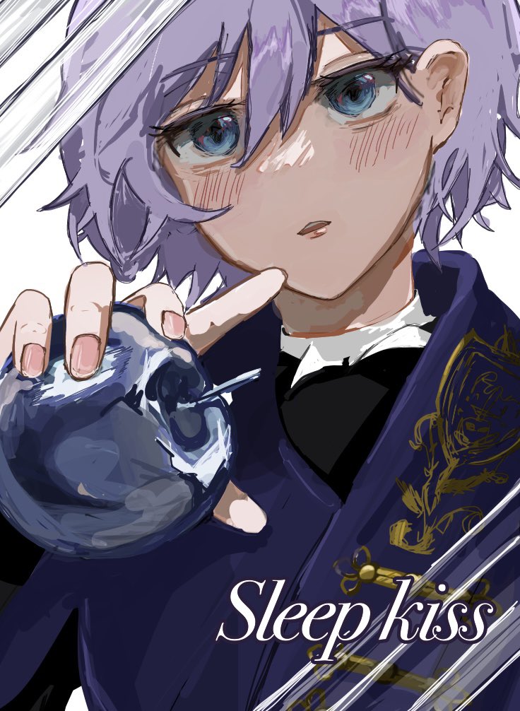 solo blue eyes blush purple hair short hair white background holding  illustration images