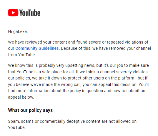 VirtualMementos's tweet photo. They removed my music account too.

Youtube please get your act together these spam bots are fucking awful.

@Youtube @YouTubeFanFest @YouTubeCreators @TeamYouTube 

#BringBackVirtual https://t.co/qblA1ZZHq0