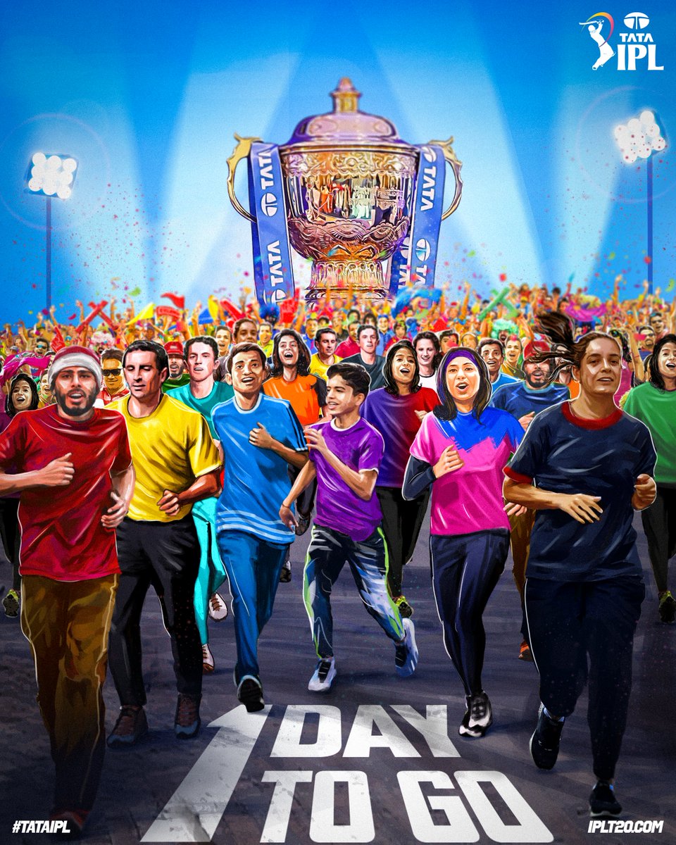 IPL's tweet photo. Just 1⃣ day to go for the IPL carnival! 🙌

Are You Ready❓

#TATAIPL https://t.co/sMHvLFN7Jb
