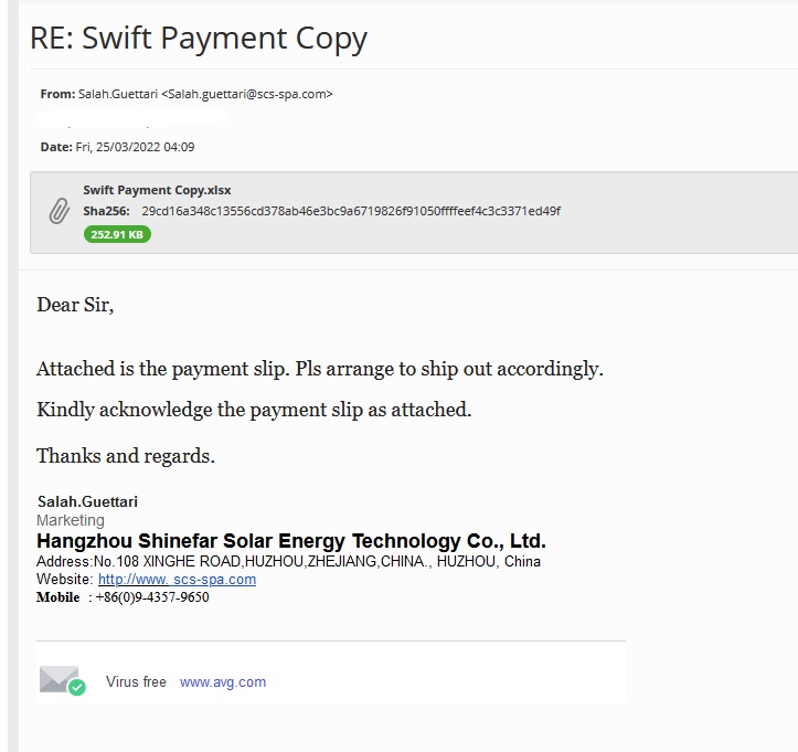 JAMESWT_WT's tweet photo. "RE:Swift Payment Copy" / "RE:NEW P.ORDER"
spam mail spread #VelvetSweatshop > #AgenTesla
#CVE-2017-11882 Xlsx
https://t.co/9DSEUXJ9rL
172.245.163.[174/tup.exe
https://t.co/nUdTQ8X4uz
C2
https://api.telegram.[org/bot1830107493:AAHMNi_sDEkXwu2R5G2v8HT3myZiut3H9hI/sendMessage
1/2 https://t.co/iTDGl4KYj5