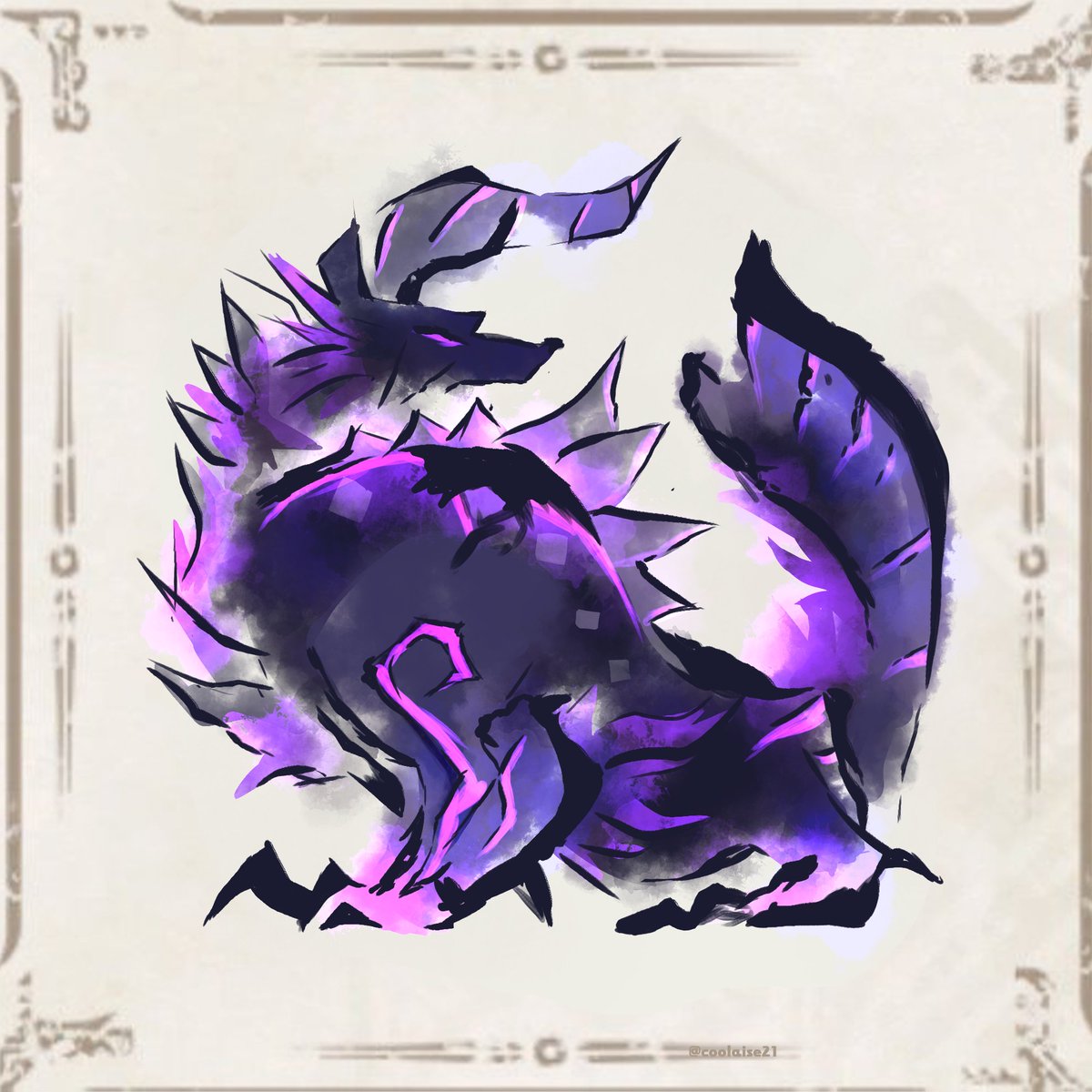 ⠀
                Dracoliege Zinogre

╞═════ ジノグレ ═════╡

    The deviant Stygian Zinogre that is rumored to stand its ground against elder dragons. It is mostly always in its dragon-charged state.

╞═════ ジノグレ ═════╡

#MHRP|#MonsterHunterRP|#MVRP