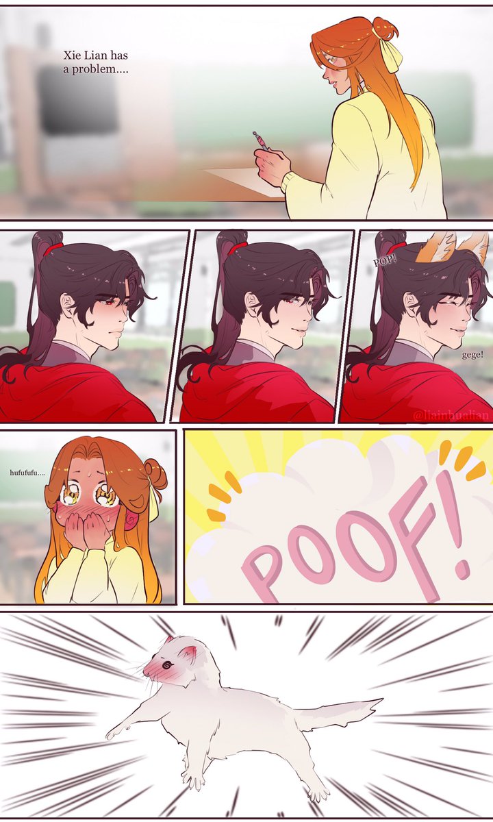 liainhualian's tweet photo. poof au! — #TGCF #天官��福 #hualian

xie lian has a problem…he turns into his ferret form whenever he sees his san lang…

part 1; https://t.co/yJpq7Hf2KP