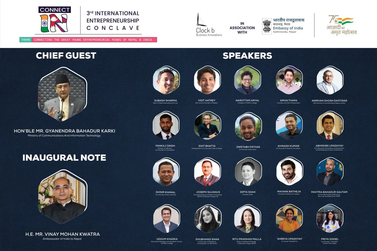 IndiaInNepal's tweet photo. Celebrating the entrepreneurial spirit of 🇮🇳 &amp; 🇳🇵!

Connect[IN]'s 3rd edition concluded y'day after a series of panel discussions, entrepreneur InShots, Q&amp;As &amp; even a mini "Shark Tank"! 

Details:https://t.co/7nvnh3mb1D
@DrSJaishankar 

@MEAIndia 

@DPIITGoI 

@startupindia https://t.co/oKYThacGBJ