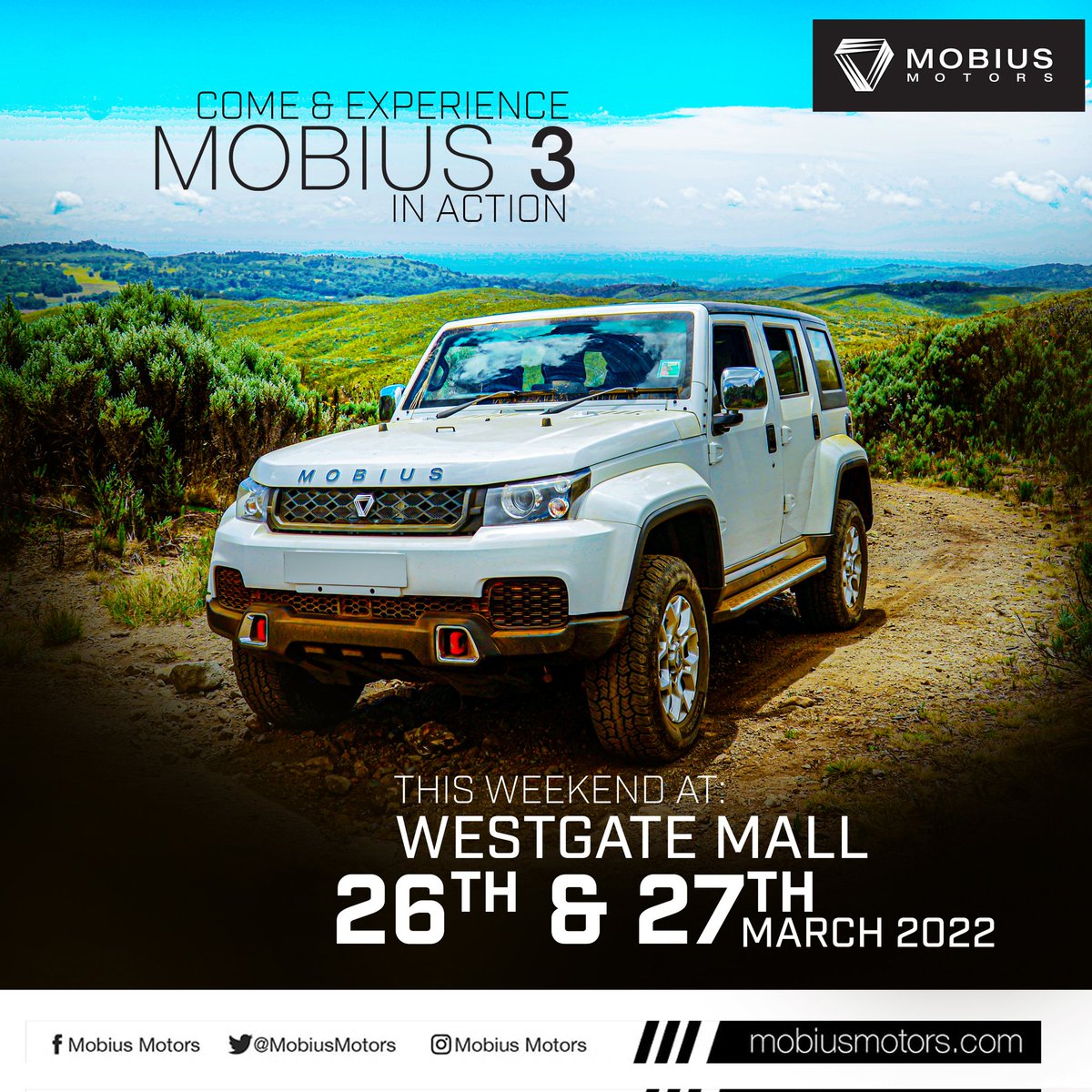 MobiusMotors's tweet photo. Have all the questions about Mobius 3 answered this weekend at our viewing in @WestgateMallKe
#Mobius3 https://t.co/0b3ZJsG05i