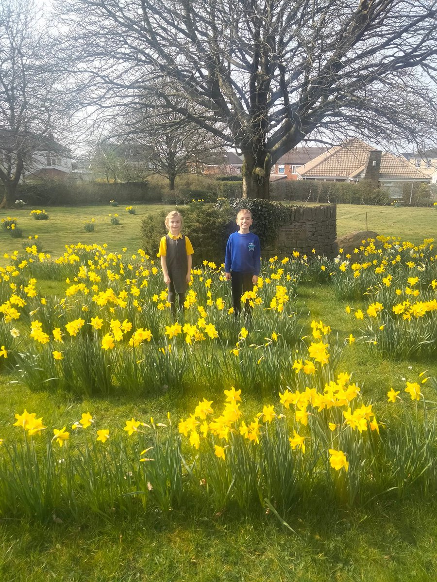 Birthday twins Gracie and Sam showing off our beautiful daffodils yesterday.
