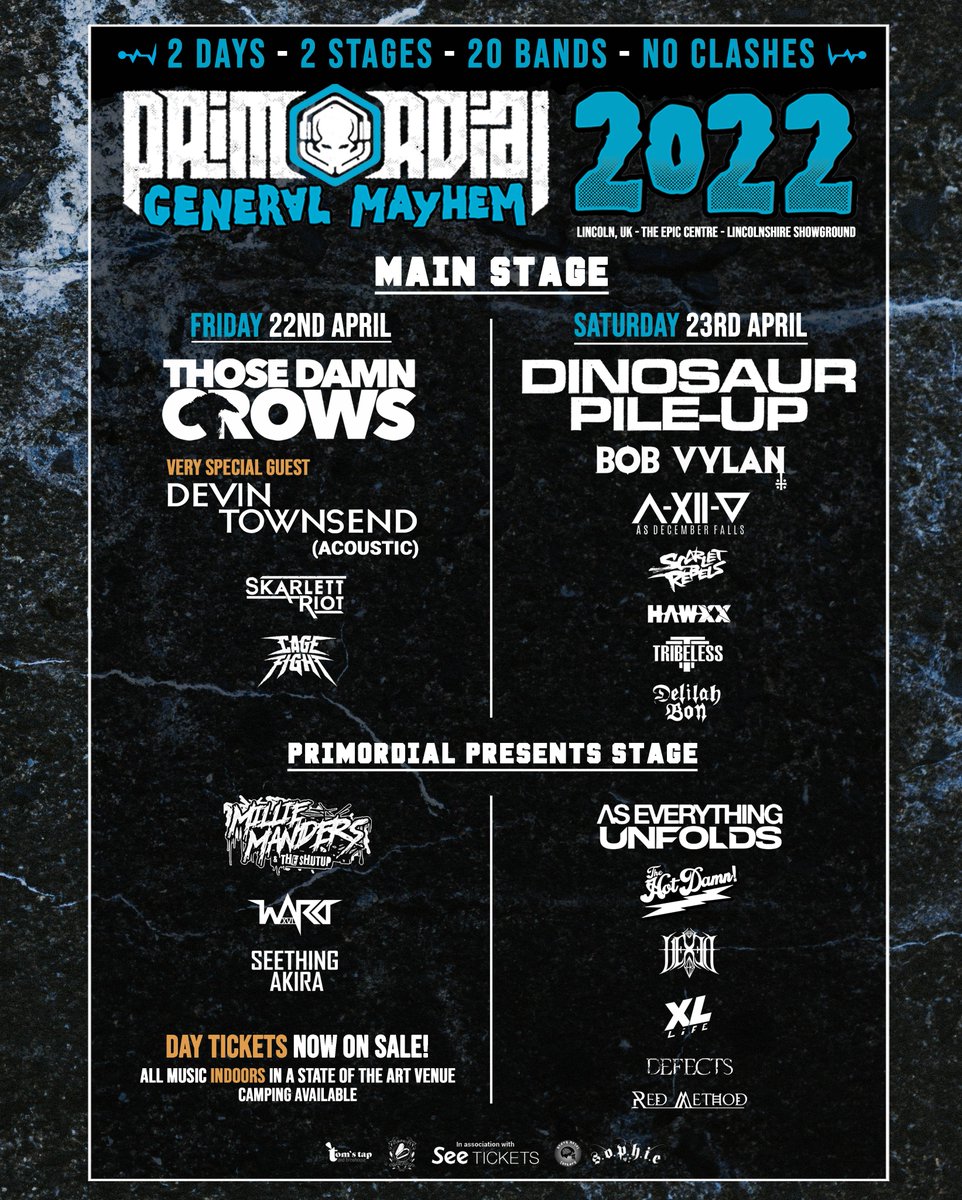 PrimordialRadio's tweet image. ⚡ ANNOUNCEMENT ⚡ Here are your day splits for the General Mayhem 🔥

Day Tickets now on sale - bit.ly/3tDpEzL