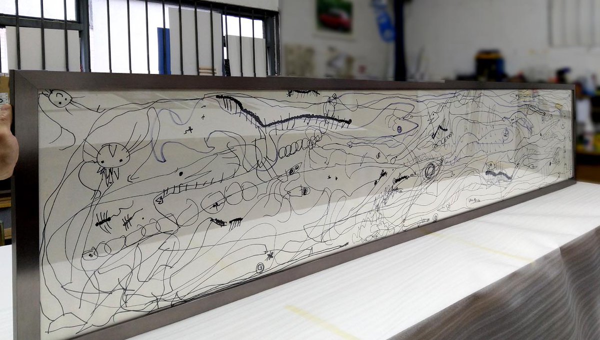 CF_Framing's tweet photo. As you might know, we get some pretty large scale items in for #framing and this one is no exception. A three-meter-long wall #art made by the customers children. . . . . . . well, we guess it’s better that drawing on the wall! #pictureframing #wallart #customframing https://t.co/LIGYXyI51i