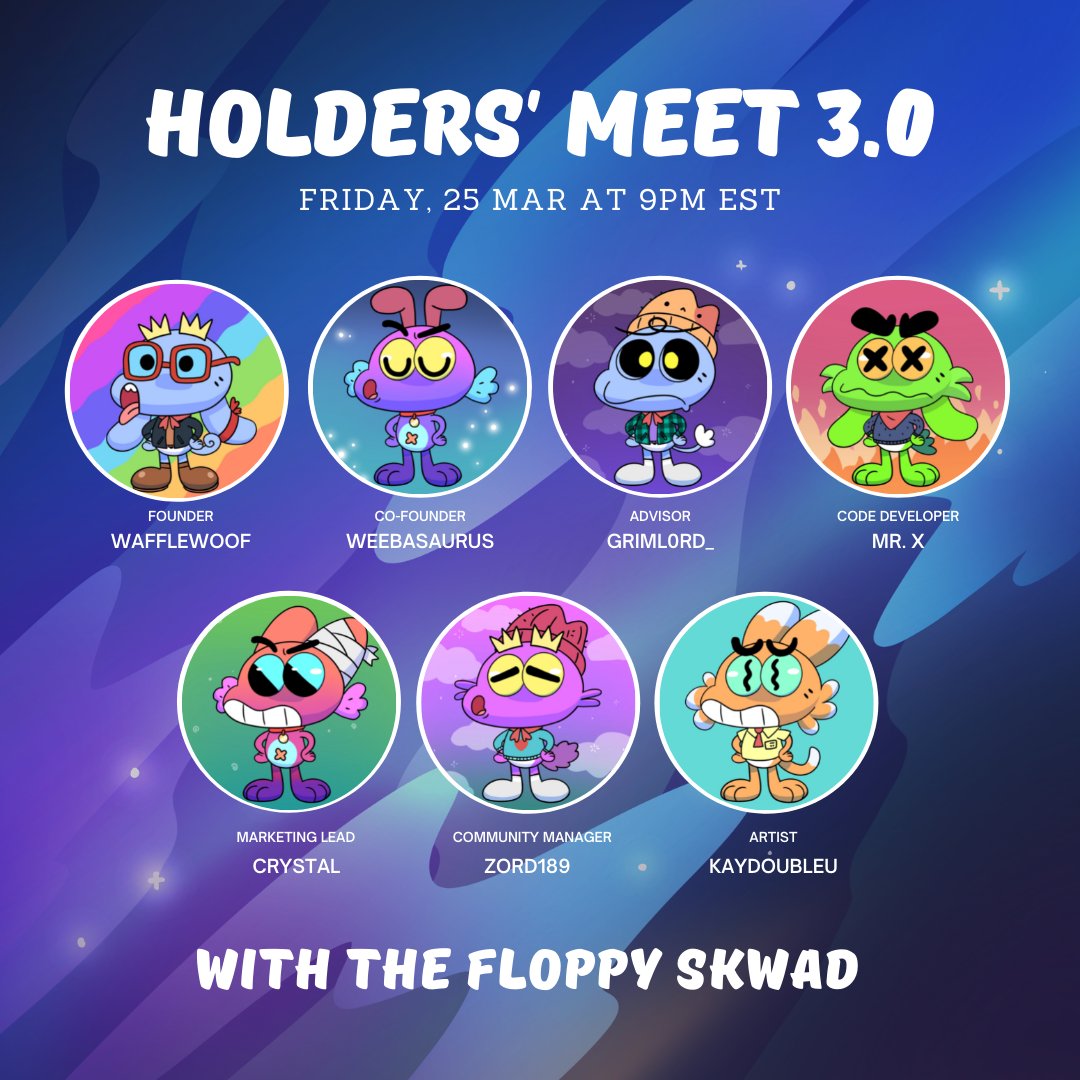 FloppyAndFriend's tweet photo. Happy Monthsary! It’s been 1 month since our launch of Floppy! 🚀✨🔥

To celebrate we’re having a Holder’s Meet this Friday 25 Mar, 9pm EST on Twitter Space! Come hang out with us! There’ll be roadmap updates &amp; a little shenanigans. See you there! 😉

https://t.co/aOzMukP1ZB https://t.co/VXSSH1JHUn