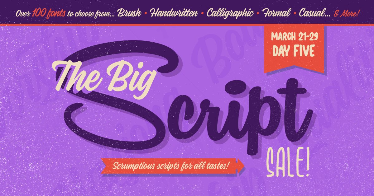 MyFonts's tweet photo. Day 5 of the #BigScriptSale is filled with several dozen #scripts – some new, some classic – in a wide variety of genres at big discounts: https://t.co/IccMu4G3Jd https://t.co/0Bo13FAvOM