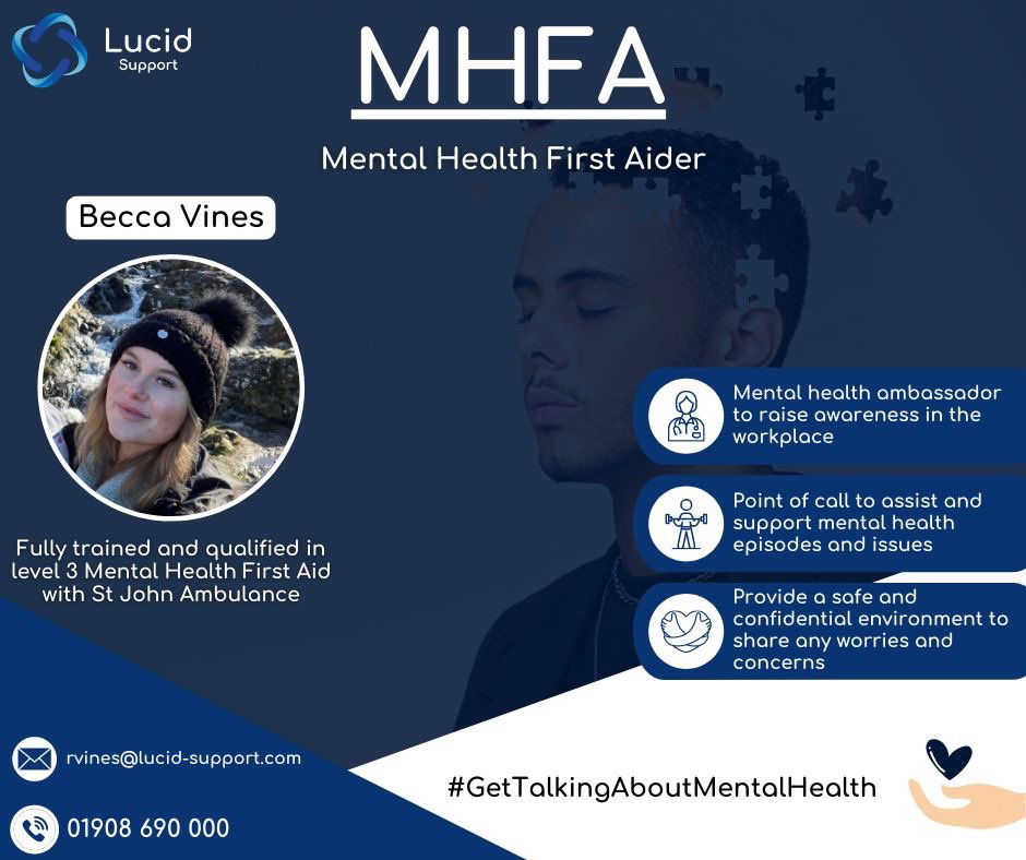 At Lucid Support Services Ltd, we understand and support the mental health and well-being of our staff. As part of our plan to improve this, we have #upskilled and #trained some of our staff to become #mentalhealthfirstaid trained 💙

#lucidsupportservices #MentalHealthMatters