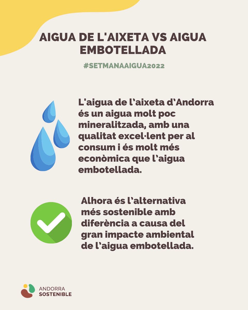 💦 T’expliquem per què l’aigua de l’aixeta és l’alternativa més sostenible a Andorra.💪

#Andorrasostenible #Sostenibilitat #Setmanaaigua2022 #Aigua #Aiguapotable #Andorra #Mediambient