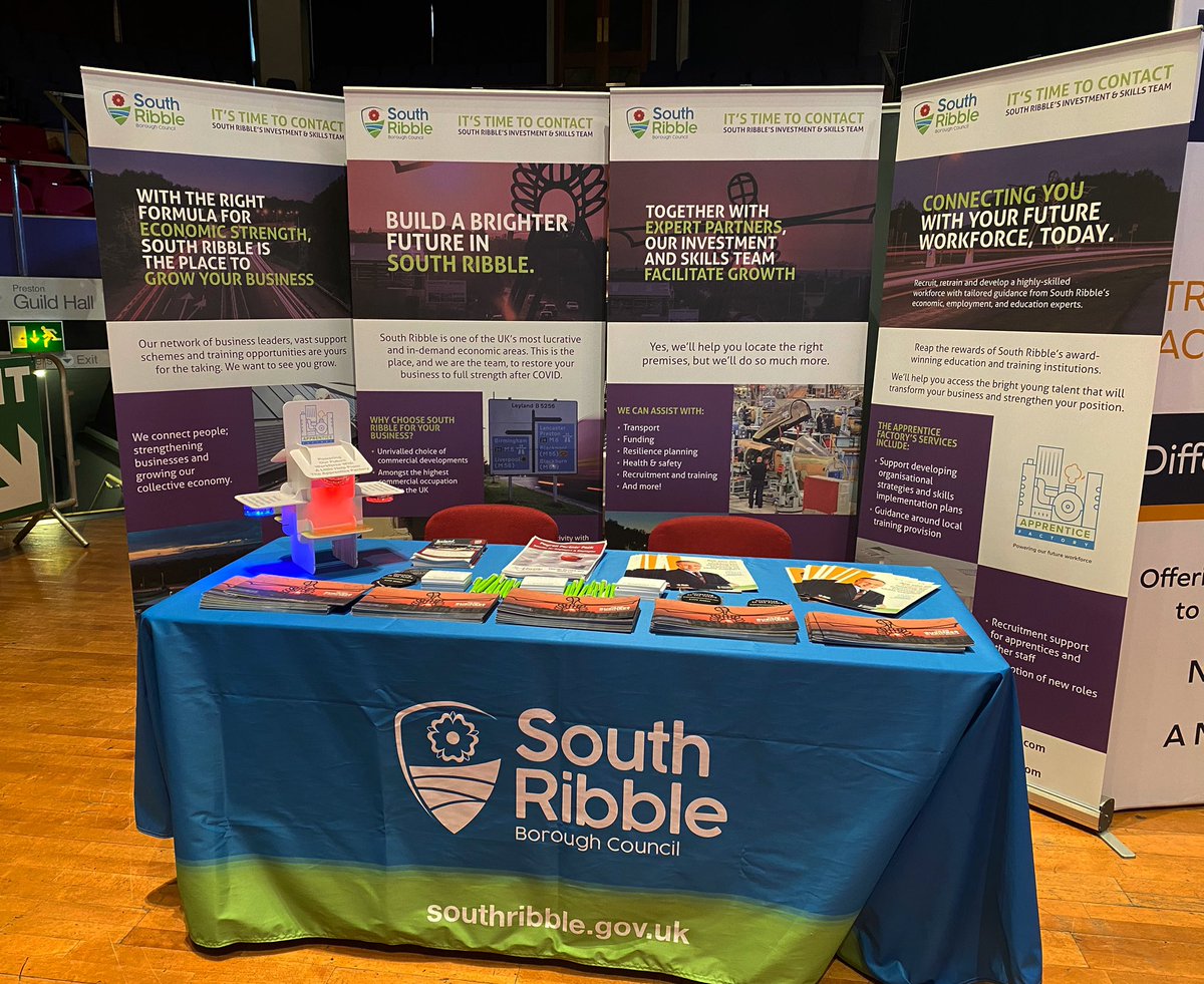 BusinessInSR's tweet photo. The South Ribble stand is set up at #LBE2022 come and chat to us about all things business today! 

#event #support #supportlocal #businesssupport https://t.co/KuI8gOq2bC