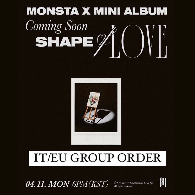 LOV3Y00's tweet photo. IT/EU KTOWN4U GROUP ORDER 🇮🇹🇪🇺
monsta x shape of love mini album

♡ 10,30€ random ver
♡ 40,50€ set 
kr - kr paid by us!
to be added: kr - ita + ita - you  (+customs)

❌DEADLINE 1st APRIL
( @ ITKJBOYSELL on ig ) 
#monstax #monstaxgo #kpopgo #grouporder #monstaxgrouporder https://t.co/oN1WzBZDu4