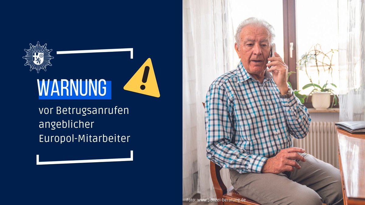 Vorsicht vor dieser #Betrugsmasche: Anrufer geben sich als Europol-Mitarbeiter aus. In einem aktuellen Fall wurde eine Frau um rund 500.000 Euro betrogen.
Die Polizei bittet euch telefonisch niemals um Geld. Legt am besten sofort auf!
Mehr Infos -&gt; s.rlp.de/3vT8m