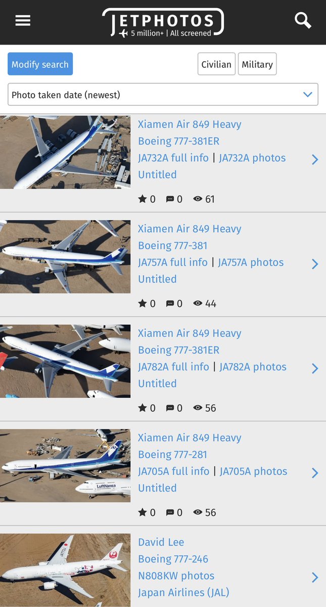 yoshu787's tweet photo. Jetphotosには、コロナなどの影響で早期退役した日本の旅客機がモハーヴェに保管されている写真が、続々と上がっています。本当は今でも現役で活躍しているはずの機体がほとんどで、やるせない思いです。
#JA708A
#JA731A
#JA779A
#JA773J https://t.co/NCSTcCaPqz