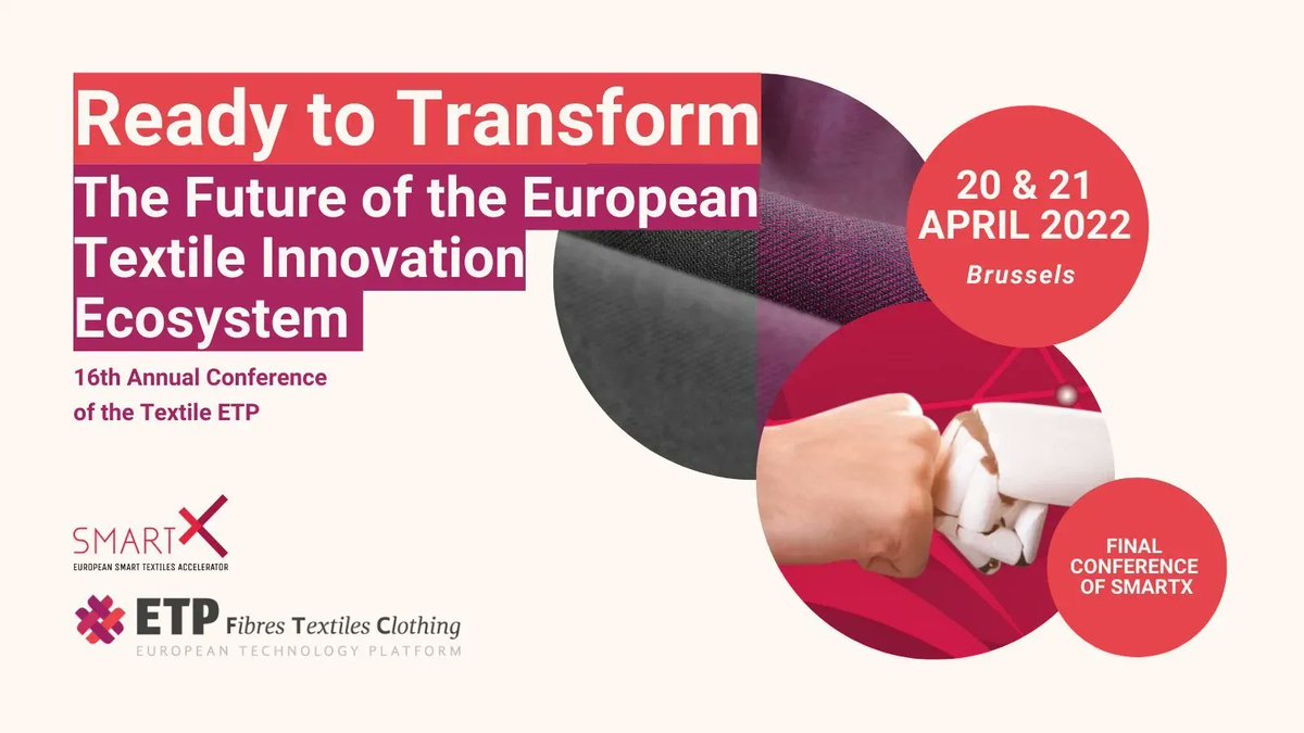 SmartX Europe (Completed project) (@smartx_europe) on Twitter photo 📢 Here's the programme of the Final SmartX Conference in Brussels (April 20-21, 2022), held together with the 16th Annual Conference of <a href="/TextileETP/">Textile ETP</a>: buff.ly/3dsMuRJ. Have a look at the top notch speaker list and make plans to join us! #smarttextiles 📢 Here's the programme of the Final SmartX Conference in Brussels (April 20-21, 2022), held together with the 16th Annual Conference of <a href="/TextileETP/">Textile ETP</a>: buff.ly/3dsMuRJ. Have a look at the top notch speaker list and make plans to join us! #smarttextiles