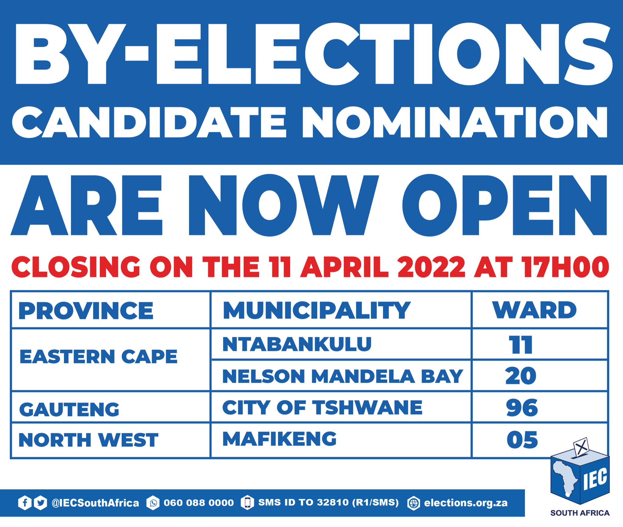 IEC South Africa on Twitter "CANDIDATE NOMINATIONS FOR 04 MAY 2022 BY