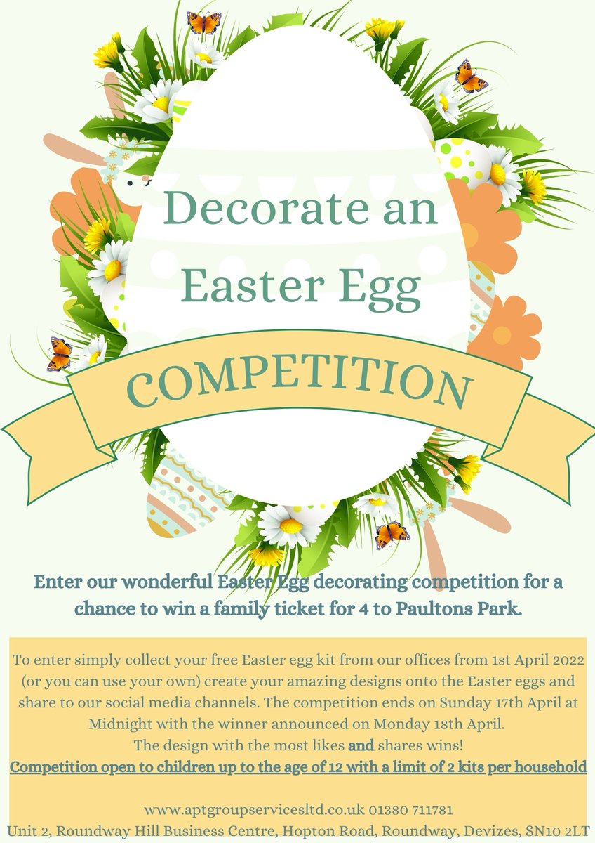 Enter our wonderful Easter Egg decorating competition for a chance to win a family ticket for 4 to Paultons Park #eastercompetition #aptevents2022 #easter2022