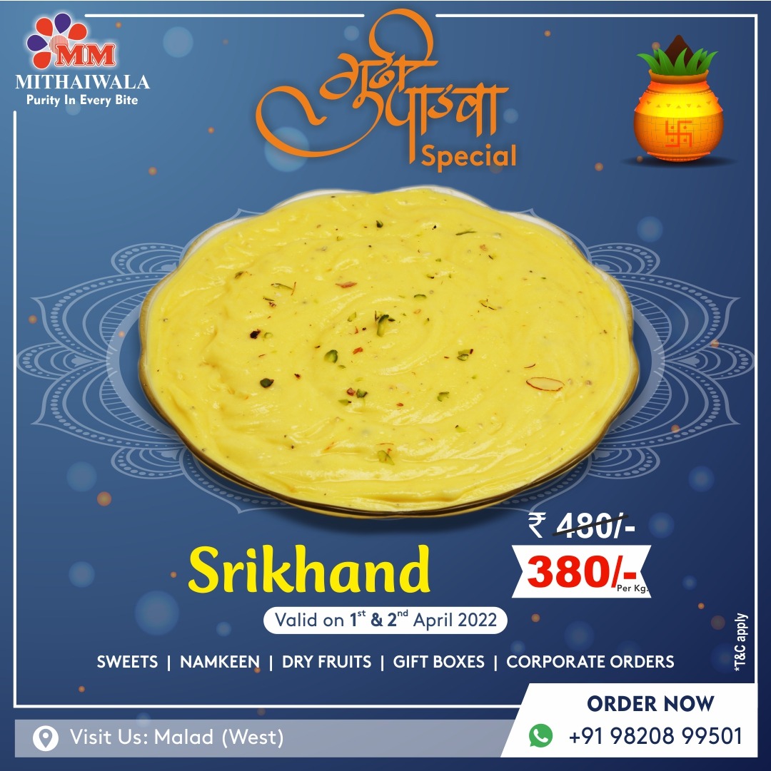 MMMithaiwala's tweet photo. Avail exclusive OFFER on delicious pure ghee sweets from MM Mithaiwala on the auspicious occasion of Gudi Padwa. 

To order online:
Call or WhatsApp on 9820899501 
https://t.co/FvCsJWjSgy

#gudipadwa #happygudipadwa #gudipadwaoffer #gudipadwa2022 #specialoffer #mmmithaiwala https://t.co/keZtgxPbZq