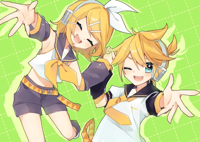 雨音ももちゃん(@Amane_moti)の鏡音線画を塗りました!! 